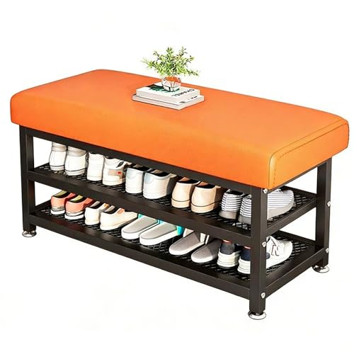 zxhrybh Schuhregal für den Flur mit Gepolsterter Sitzfläche 2-stufiges Schuhregale Platzsparender Organizer für Flur Wohnzimmer Schlafzimmer Orange 47.2in 120cm