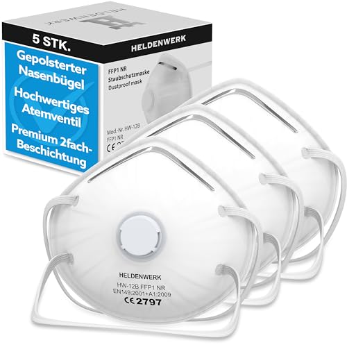 HELDENWERK Atemschutzmaske im 5er 10er oder 20er Set   Atemmaske   Perfekt anpassbare FFP1 Mundschutz Maske   Feinstaubmaske Staubschutzmaske für Schleifen etc