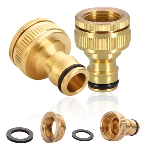 2 Stück Wasserhahn Adapter Wasseranschluss Adapter Gartenschlauch Wasserhahn Wasserschlauch Schlauchanschluss Messing für 3 4 Zoll auf 1 2 Zoll Gardena Schlauch Adapterwasserhahn