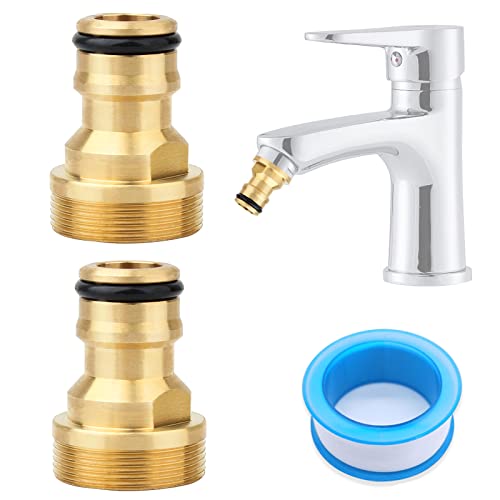 Bahan alamy 2 Stück Universal Wasserhahnanschluss für Mischbatterie PTFE Dichtband 5M Schlauchadapter Wasserhahn Adapter Schlauchkupplung Schnellkupplung Gartenschlauch Anschluss Gold