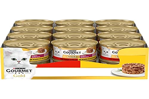 Purina Gourmet Gold Geflechte di Gusto Nassfutter für Katzen mit Huhn und Rind 24 Dosen 85 g