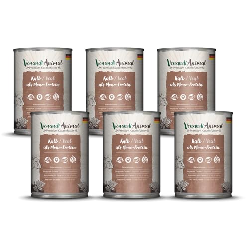Venandi Animal - Premium Nassfutter für Katzen - Kalb als Monoprotein 6er Pack 6 x 400 g getreidefrei Monoprotein