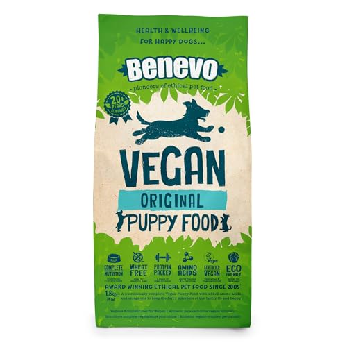 Benevo Veganes Welpenfutter trocken 10kg Hypoallergen weizenfrei GVO-frei Hundefutter für alle Rassen mit essentiellen Fettsäuren Taurin L-Carnitin PETA und Vegan Society UK genehmigt