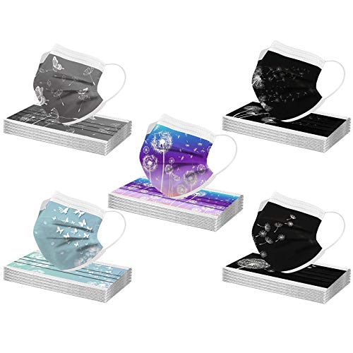 50 Stück Erwachsene Mundschutz Einweg 3-lagig 3D Druck Mund und Nasenschutz Halstuch Mundschutz Drucken Cartoon Motiv Bunt Bandana Atmungsaktiv Mund-Tuch Halstuch Schals B05 Farbig