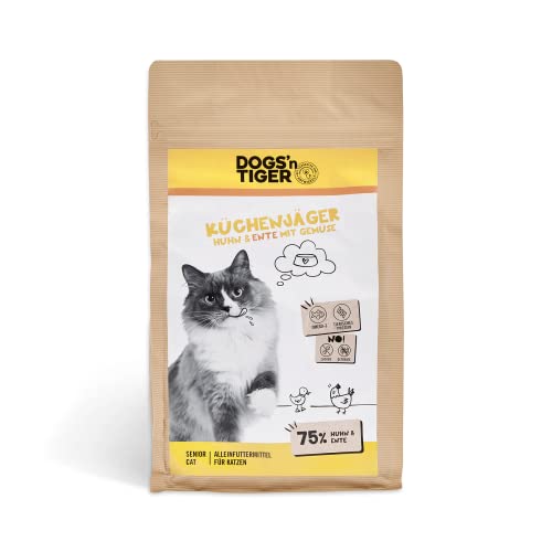Dogs n Tiger Küchenjäger Senior Trockenfutter für Katzen mit 75% Fleischanteil ohne Zucker Getreide Huhn und Ente mit Gemüse 1 x 1 5 kg