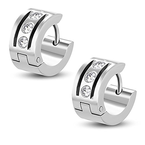 Bungsa Multikristall Creolen Ohrringe silber Zirkonia Stein 7mm - 1 Paar Klappcreolen Edelstahl Ohrstecker Ohrringe Ohrhänger Huggie Ohrschmuck Religion Jesus Christ Ohrklemmen Damen Frauen Herren