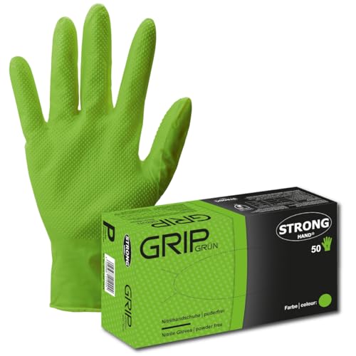 Strong Hand GRIP GRÜN GR. XXL EINWEGHANDSCHUHE ARBEITSHANDSCHUHE 50 STÜCK BOX EN ISO 374 KAT. 3 EXTRA STARK
