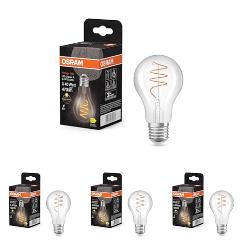 Osram Vintage 1906 Classic ist eine warmweiße LED-Lampe mit spiralförmigem Filament in klassischer Kolbenform. Sie bietet 3.4 W für 470 lm E27 Fassung klarfarbenes Glas 60 mm Durchmesser 2700 K.