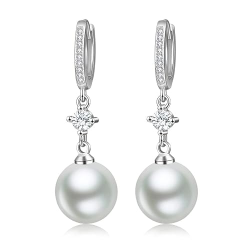 Ohrringe Creolen Prettique Ohrringe Silber Kupfer Weiß Rundschliff Zirkonia Perlenohrringe Ohrringe Hochzeit Geschenk für Frauen 40X12Mm