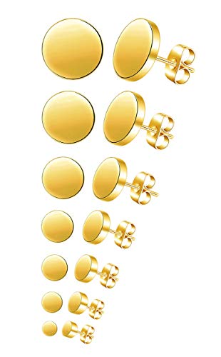 Feilok 7 Paar Edelstahl Herren Ohrstecker Creolen Tunnel Ohrringe für Damen Fakeplug Fake Plug Ohrringe Pierced Earrings 3 4 5 6 8 10 12mm Gold Mens Womens Stud Earrings Set