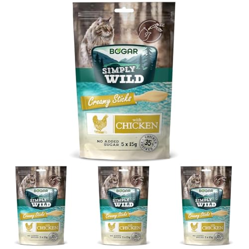 Bogar Simply Wild Katzenleckerlis Ergänzung zur Katzenfutter Cremige Katzensticks mit Huhn Leckere Katzensnacks zur Katzenpflege Belohnung Perfekt für Interaktive Momente 5x15 g