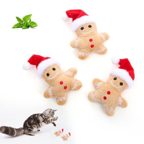 Generisch Lebkuchenmann Katzenspielzeug 3 Stück Weihnachten Lebkuchenmann Katzenminze Kauspielzeug Interaktives Plüschspielzeug Für Kätzchen Zum Zahnen Gegen Langeweile