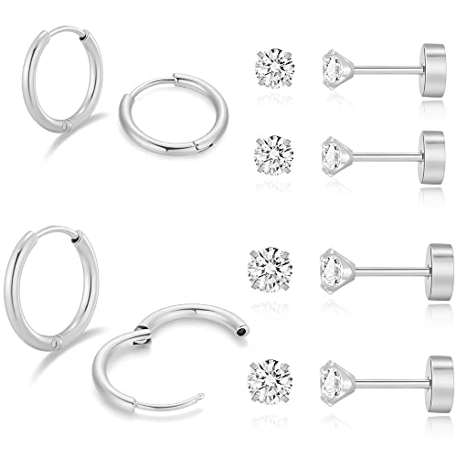 PLOMFOV für und mit empfindlichen Ohren Knorpel Ohrstecker Sets für mehrere Piercing Zirkonia Perlenkugel G23 reines flache Rückseite 20g