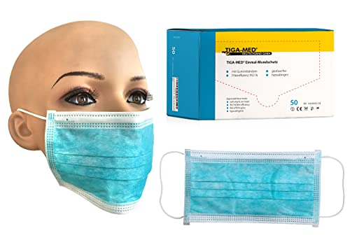 Tiga-Med Mundschutz OP Einmal- 1000 Stück Blau Mundschutzmaske Mundschutzmasken OP Maske Masken Gesichtsmaske 99 5% Filtereff. Original Qualität mit Gümmibändern 3-lagig