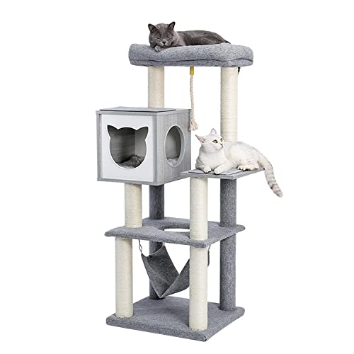 Kratzbaum für Katzen und Kätzchen mit Spielzeugmaus Bett auf oberster Ebene zum Entspannen Kratzen Sisal zum Spielen Grau Einheitsgröße