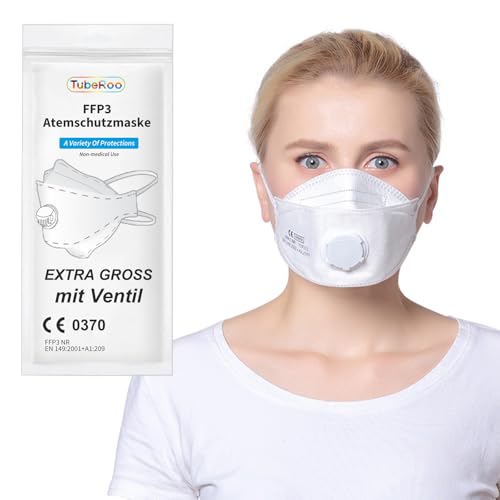 TubeRoo FFP3 Maske mit Ventil großer Kopf Fischform 8 Stück Masken Versand aus Deutschland Kopfband Ohrschlaufen Bänder Atemschutzmaske