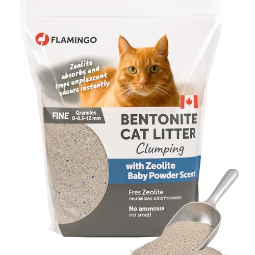 Flamingo Katzenstreu   katzenstreu klumpstreu   Babypuder Duft   12L 12KG für 10 Wochen   Herkunft Kanada   Blauer Zeolith für ultraschnelle Geruchskontroll   Ideal für 1 oder mehrere Katzen