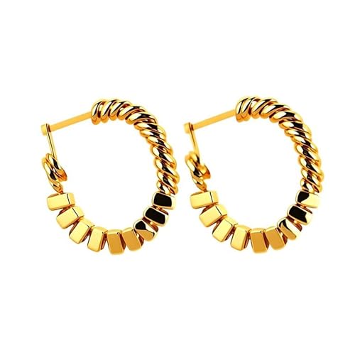 Goldene Creolen mit gedrehtem Design und kubischen Akzenten für modernen Stil