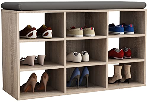 VCM Holz Schuhregal Maße ca. H. 50 x B. 80 x T. 30 cm Schuhkommode mit 9 Fächer Schuhschrank   Hinsol XS Sonoma Eiche