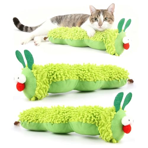 Yuwnd 2 Stück Katzenminze Spielzeug Katzenminze Kissen Weiches Klassiker Katzen Spielzeug Interessant Katzenspielzeug Raupe für Zahnhygiene Täglich Spielen Grün