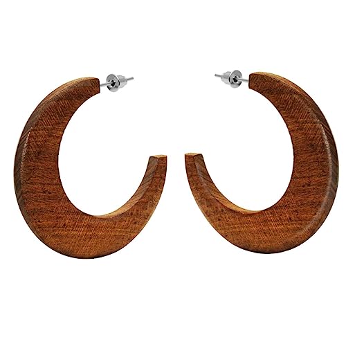 Soul-Cats 1 Paar Statement Holz Creolen braun große Ohrringe Natur Ethno Boho Style Hoops Farbe braun