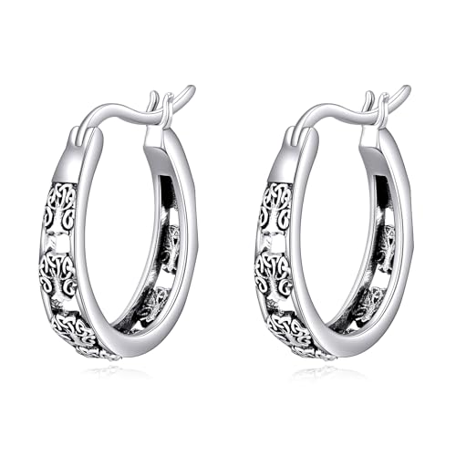 Baum des Lebens Ohrringe Sliver Baum des Lebens Small Huggie Schmuck Geschenke für Frauen