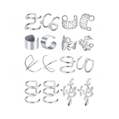 XFSRG Set Schmuck Herren Poliert Loch Fake Ohrstecker Ohrclip Ohrstulpe Edelstahl für Frauen Perfekt für Alltag und Partys Silber