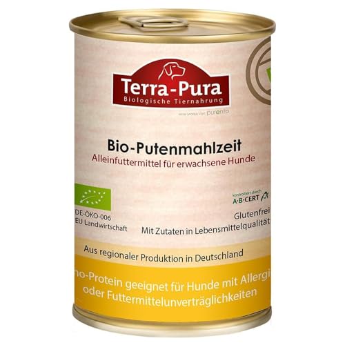 Terra-PURA Hundefutter nass Bio-Putenmahlzeit 400g Premium Nassfutter für Erwachsene Hunde glutenfrei ohne Weizen für Allergiker geeignet - Tiernahrung für Hunde