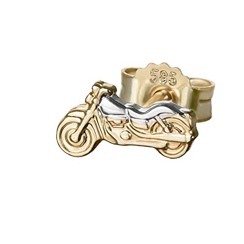 NKlaus Einzel kleine Motorrad 585er Gold 14 Karat Ohrstecker Bicolor 8 4mm Ohrring 4836