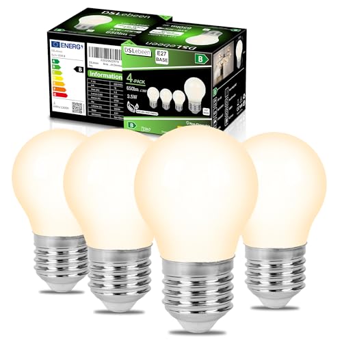 DSLebeen E27 Birne G45 Warmweiss 3.5W 650LMühbirne Warmweiß 2700K Filament Mattglas Ultraeffizient Nicht Dimmbar 4 Stück