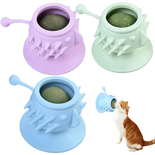xianynow 3 Stück Balls für Katze Drehbare Ball Silikonbasis Essbare Kätzchen Gesunde Kätzchen Zähne Reinigung