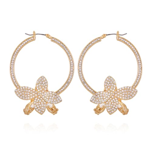 GUESS Goldene Kristall-Creolen mit Blumenmotiv