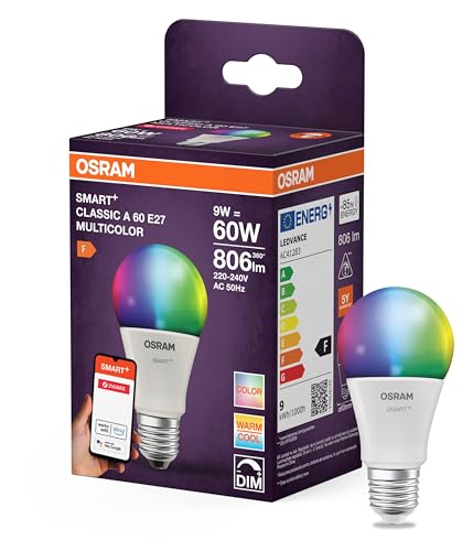 Osram SMART LED Lampe A60 Kolbenform E27 9W ZigBee 3.0 RGBW 16 Mio. Farben dimmbar App Steuerung Alexa