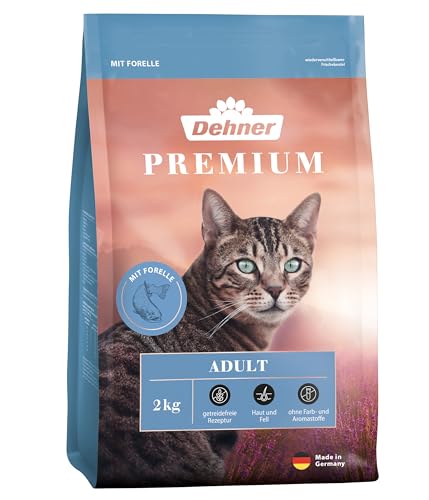 Dehner Premium Katzenfutter Trockenfutter getreidefrei für ausgewachsene Katzen Forelle 2 kg