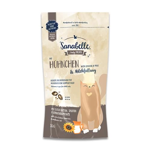 Sanabelle Knusperkissen Huhn und Milch Ergänzungsfuttermittel für ausgewachsene Katzen 20 x 55 g