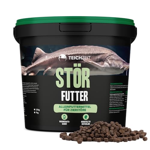 Teichzeit Störfutter Premium Stör Futter Sinkende Fischfutter Pallets 4 5 mm groß Teichfutter für Stör im Gartenteich Made in Germay 1 Liter