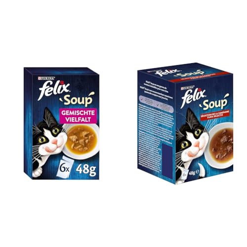FELIX Soup Suppe für Katzen mit zarten Stückchen Sorten-Mix 8er Pack 8 x 6 Beutel 48g Soup Suppe für Katzen mit zarten Stückchen Geschmacksvielfalt vom Land 8er Pack 8 x 6 Beutel 48g