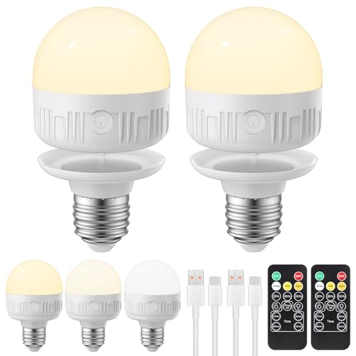 LGMCF E27 Wiederaufladbare Glühbirne mit Fernbedienung 8W Dimmbare Akku Glühbirne mit Timing-funktion 3 Farben LED Glühbirne für nicht festverdrahtete Lampen Notlicht Mit Magnetische 2 Pack