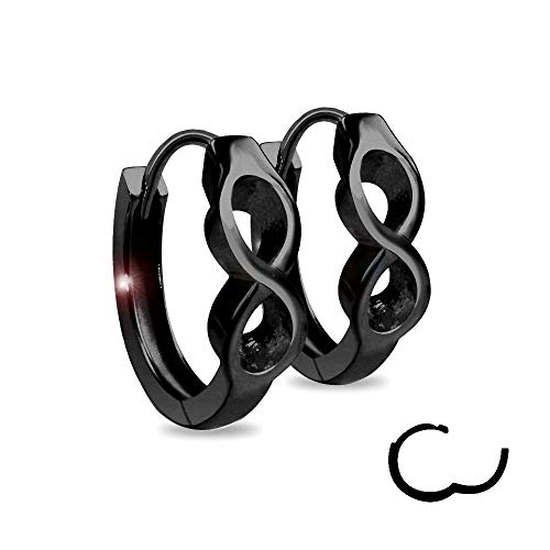 Treuheld 925 Silber Infinity CREOLEN in SCHWARZ mit Unendlichkeit Symbol - Sterling - Damen Herren OHRRINGE - schwarze Ohrstecker mit Klappverschluss - 3 5mm breit - Silber Ohrschmuck zum Klappen