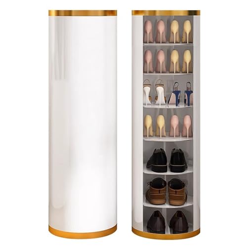 BOKNI Runder Schuhschrank 360 drehbarer Schuhregal-Organizer freistehendes Schuhregal aus Stahl Schuhturm für den Eingangsbereich für alle Arten von Schuhen Farbe 32cm Größe 7 Ebenen - 10