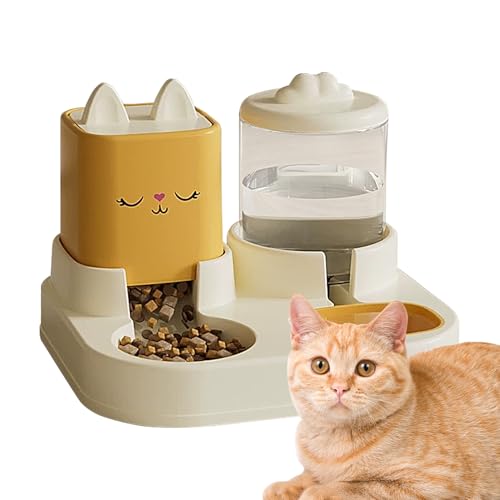Futterautomat für Katzen Futterautomat und Wasserspender für Katzen Süße 2-in-1 automatische Hundefütterungsstation - Katzenfutter- und Wassernapf-Set Futterstation für kleine Hunde W