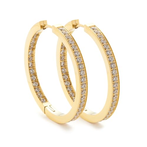 JEWELS BY LEONARDO Creole Jasmin 1 Paar Klapp-Kreolen aus goldfarbenem Edelstahl Front und innere Rückseite besetzt mit funkelnden Zirkonia-Steinchen 024909