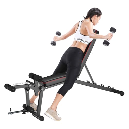 Hantelbank Klappbar Mit Beincurler Beinstrecker 5-fach Verstellbare Schrägbank Multifunktions-Trainingsbank Für Zuhause Mit Zugseil Für Ganzkörpertraining Sit-ups Krafttraining