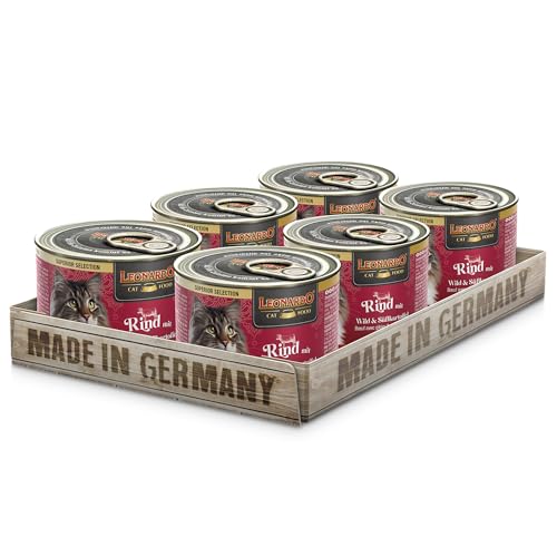 LEONARDO Nassfutter Superior Selection Rind mit Wild Süßkartoffel 6x200g Dose für ausgewachsene Katzen getreidefrei ohne Zucker Made in Germany