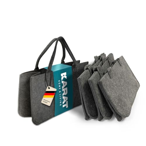KARAT Filztasche Shopper 4er Set für robuste Einkaufstasche groß aus Filz universell einsetzbar zum Einkaufen Aufbewahren Filzkorb mit Griffen 50x25x25cm grau 25l Vol. Conny