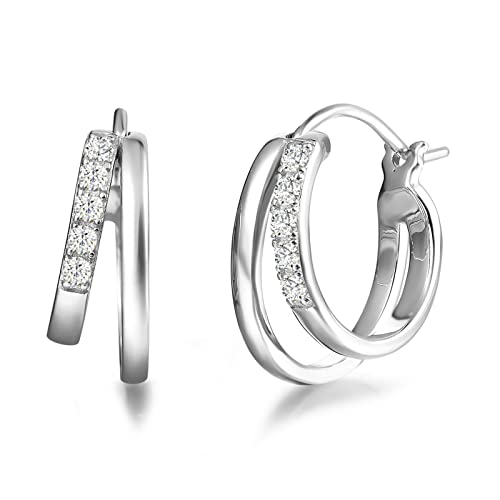  Breite Huggie aus 925 Sterlingßgold Plattiert Funkelnd Zirkonia Schmuck für Frauen Mädchen   Durchmesser 18 mm Breite 7 mm