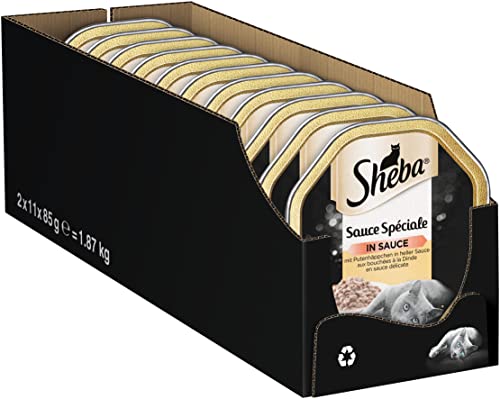 Sheba Katzennassfutter Sauce Sp ciale 22 Schalen 11x85g 2er Pack Katzenfutter nass mit Putenhäppchen in heller Sauce