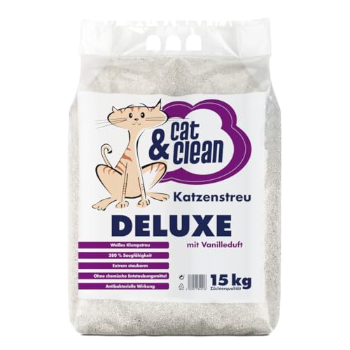 Cat Clean Deluxe mit Vanilleduft 15 kg Beutel Katzenstreu Der Extraklasse Klumpendes Einstreu Extrem Saugfähig Naturprodukt Aus Bentonit