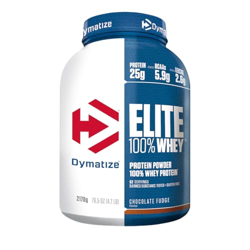 Dymatize Elite 100% Whey Chocolate Fudge 2170g - High Protein Low Sugar Pulver Whey Protein und BCAAs