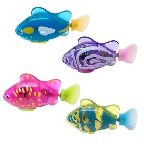 Lopxenu 4PCS Elektronischer Haustier Fisch Schwimmen Roboter Fisch für Katzen Elektrisches Fischspielzeug Katze Interaktives Haustierspielzeug Schwimmen Baby Bad
